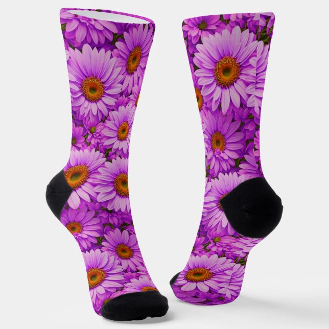 Elegant dark pink magenta floral daisies socks (Angled)