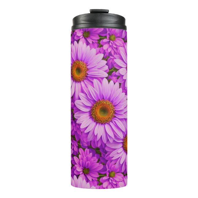 Elegant dark pink magenta floral daisies thermal tumbler (Front)