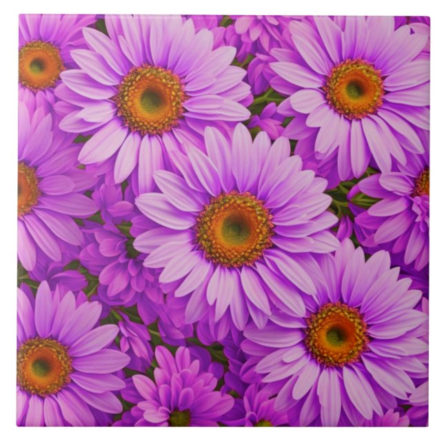 Elegant dark pink magenta floral daisies tile (Front)
