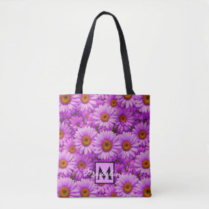 Elegant dark pink magenta floral daisies tote bag