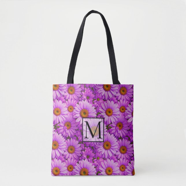 Elegant dark pink magenta floral daisies tote bag (Front)