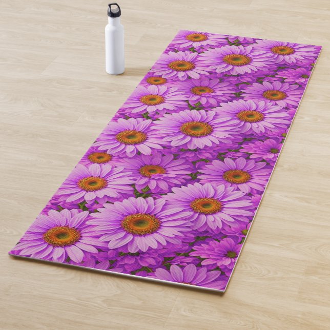 Elegant dark pink magenta floral daisies yoga mat (In Situ)