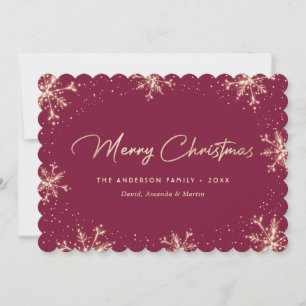 Elegant Dark Pink Modern Snowflake Christmas Card
