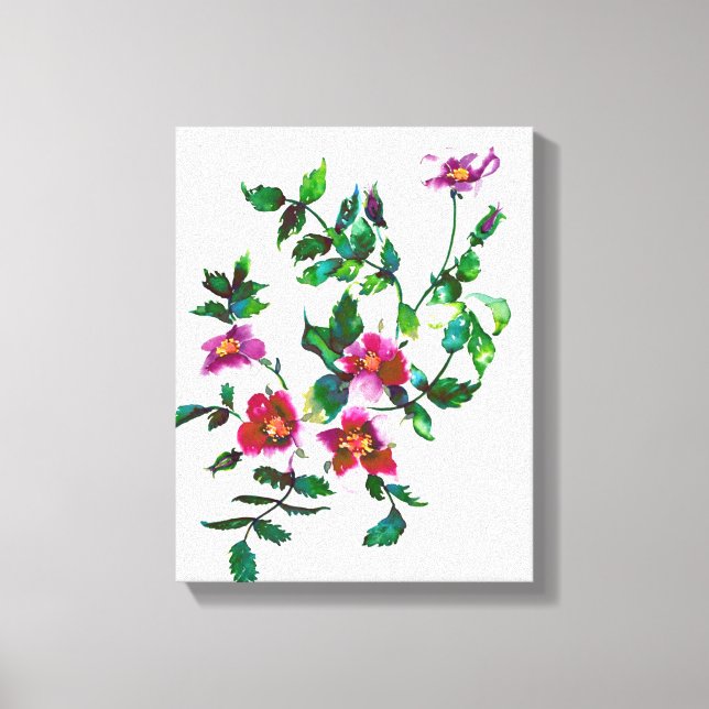 Elegant dark pink modern watercolor wildflowers canvas print (Front)