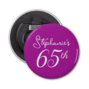 Elegant Dark Pink Monogram 65th Birthday Party Bottle Opener