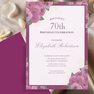 Elegant Dark Pink Roses Women's 70th Birthday Invitation