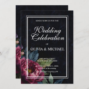 Elegant dark pink watercolor floral wedding invitation