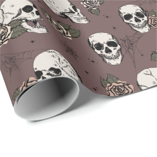 Elegant Dark Plum Gothic Skulls Halloween Wrapping Paper