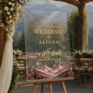 Elegant Dark Plum Mountain Gold Botanical Autumn Acrylic Sign