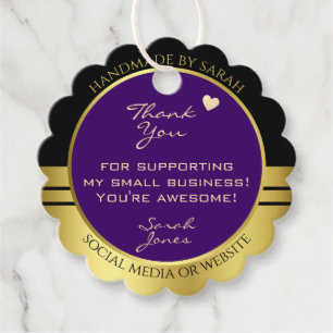 Elegant Dark Purple and Gold with Cute Tiny Heart Favour Tags