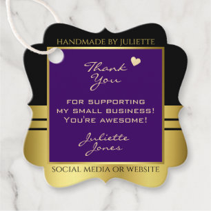 Elegant Dark Purple and Gold with Cute Tiny Heart Favour Tags