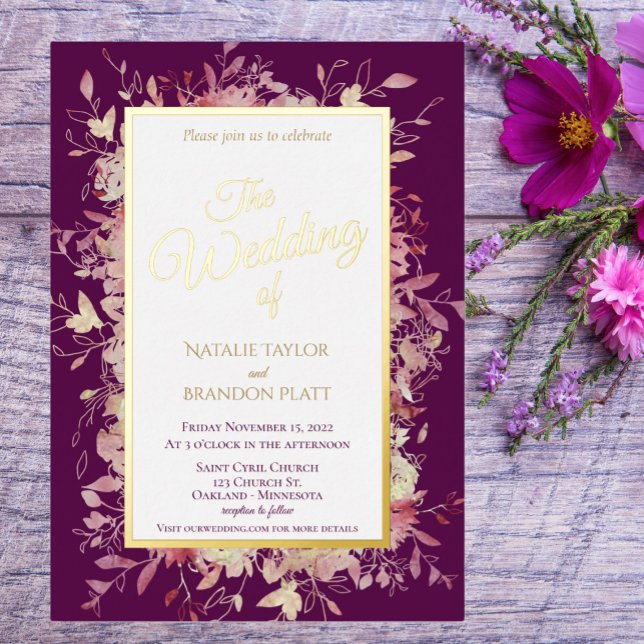 Elegant Dark Purple Floral Wedding Gold (Creator Uploaded)