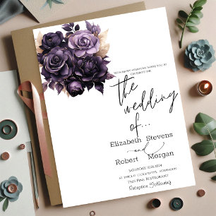 Elegant Dark Purple Flowers Wedding Invitation