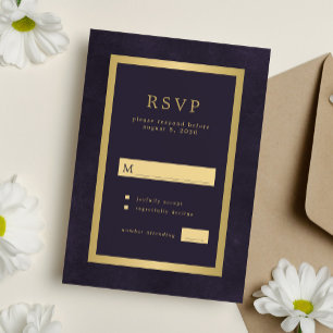 Elegant dark purple gold modern typography RSVP card