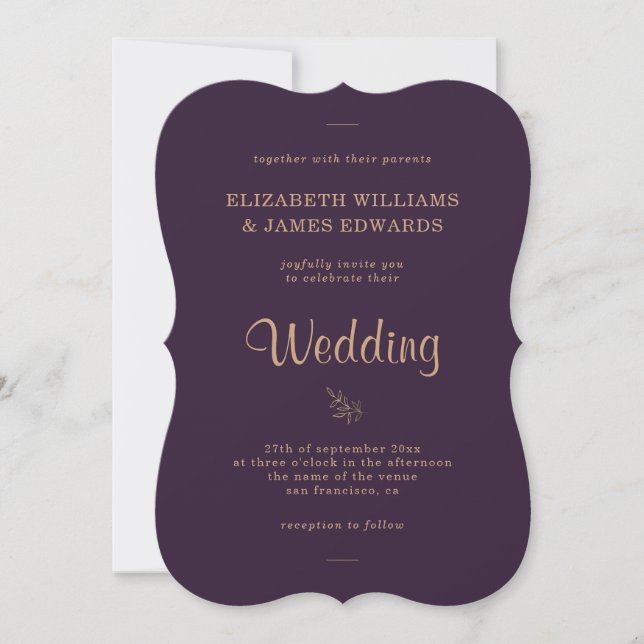 Elegant Dark Purple Moody Wedding Invitation (Front)