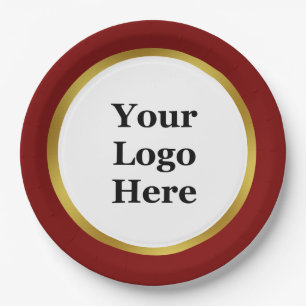 Elegant Dark Purple Red and Gold Your Logo Here Paper Plate