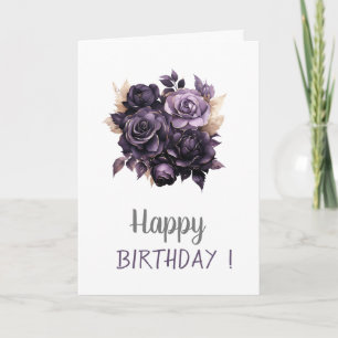 Elegant Dark Purple Roses Birthday Card