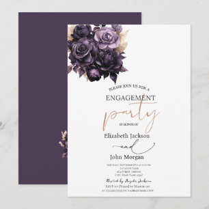 Elegant Dark Purple Roses Engagement  Invitation
