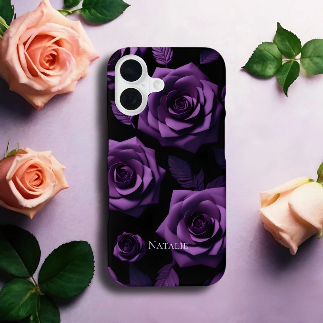 Elegant Dark Purple Roses Monogram Phone Case (Creator Uploaded)