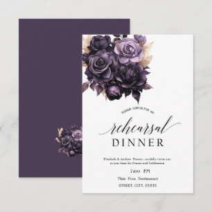 Elegant Dark Purple Roses Rehearsal Dinner Invitation