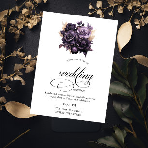 Elegant Dark Purple Roses Rehearsal Dinner   Invitation