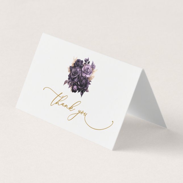 Elegant Dark Purple Roses Thank You Card (Front)