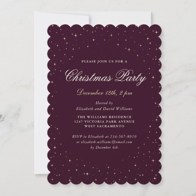 Elegant Dark Purple Starry Christmas Party Invitation (Front)