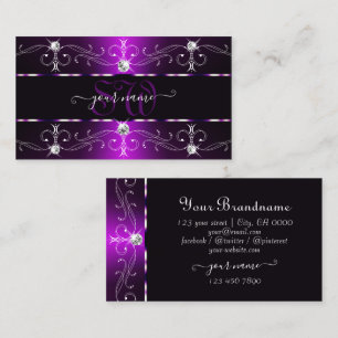 Elegant Dark Purple White Ornate Borders Monogram Business Card