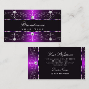 Elegant Dark Purple White Ornate Borders Ornaments Business Card