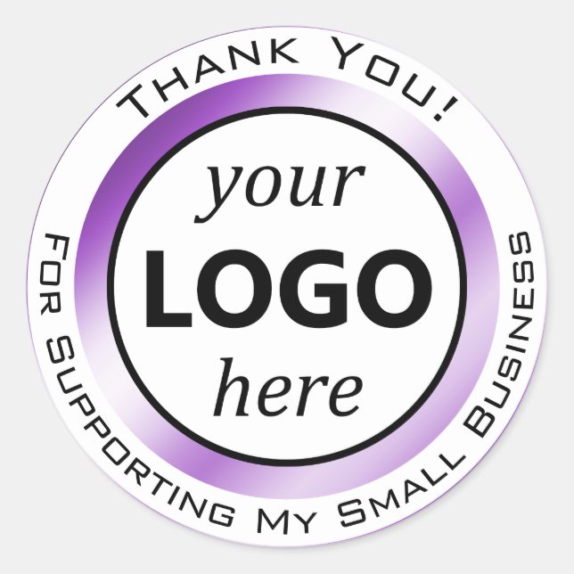 Elegant Dark Purple White Thank You Your Logo Here Classic Round Sticker (Front)