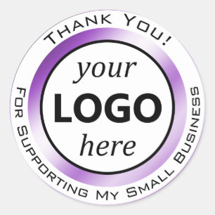 Elegant Dark Purple White Thank You Your Logo Here Classic Round Sticker