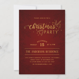 Elegant Dark Red and Gold Christmas Holiday Party Invitation