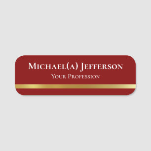 Elegant Dark Red And Gold For Any Business Setting Name Tag