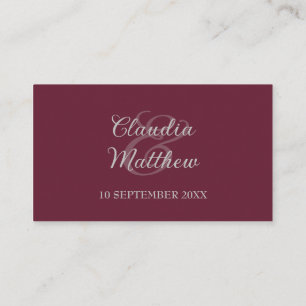 Elegant Dark Red and Silver Script Wedding Place Card