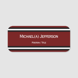 Elegant Dark Red, Black and White: Name & Position Tag
