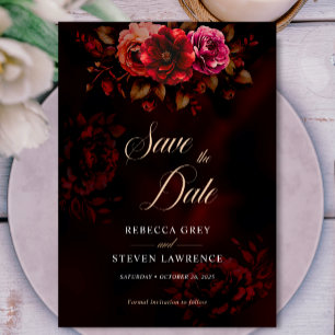 Elegant dark red black flowers Wedding  Save The Date