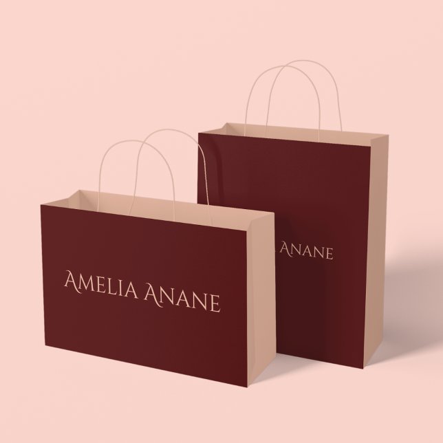 Elegant Dark Red & Blush Pink personalised Name Large Gift Bag (Creator Uploaded)