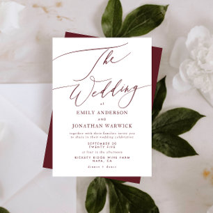 Elegant Dark Red Burgundy Calligraphy The Wedding Invitation
