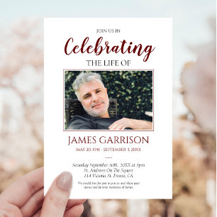 Elegant Dark Red Celebration of Life Photo Invitation