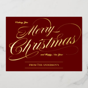 Elegant Dark Red Gold Vintage Merry Christmas Foil Holiday Card