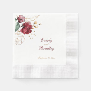 Elegant Dark Red Gold Watercolor Floral Paper Napkin