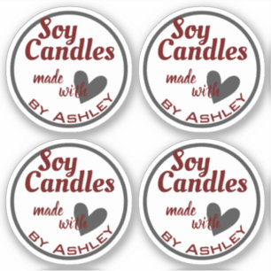Elegant Dark Red Grey Heart on White Soy Candles