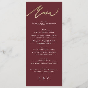 Elegant Dark Red Plum Burgundy Calligraphy Wedding Menu