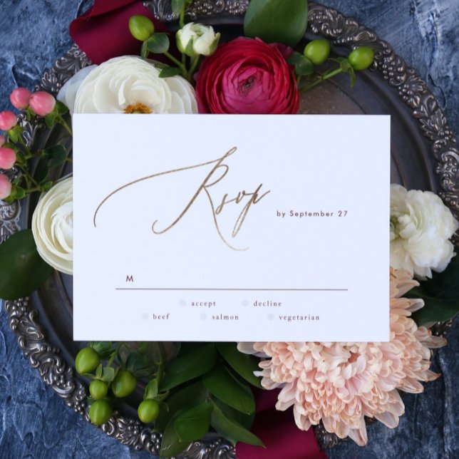Elegant Dark Red Plum Burgundy Gold The Wedding RSVP Card (Creator Uploaded)