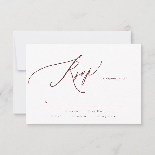 Elegant Dark Red Plum Burgundy The Wedding RSVP Card (Front)