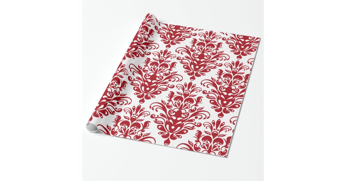 Elegant dark red vintage damask pattern wrapping paper | Zazzle