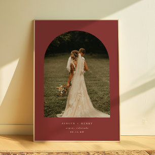 Elegant Dark Red Wedding Couple Photo Arch Poster