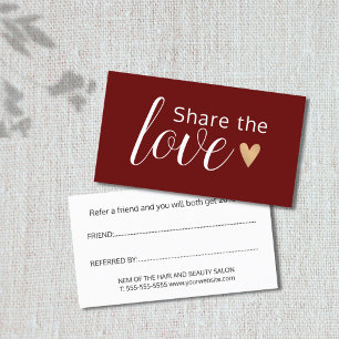 Elegant Dark Red White Gold Heart Beauty Salon Referral Card