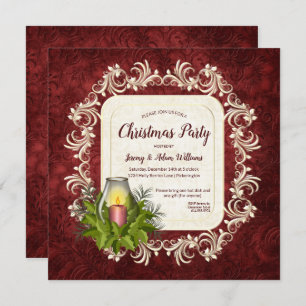 Elegant Dark Red with Candle Christmas Party Invitation