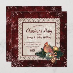Elegant Dark Red with Cardinal Christmas Party Invitation